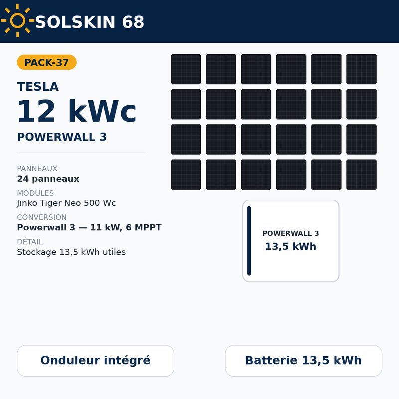 Pack Tesla 12 kWc + Powerwall 3 — 13,5 kWh Pack Tesla 12 kWc + Powerwall 3 — 13,5 kWh