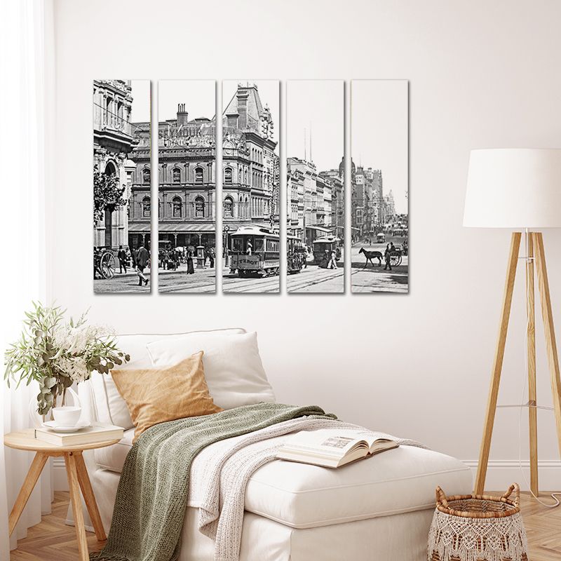 Collins Street (black &amp; white) wall art - 5 panels