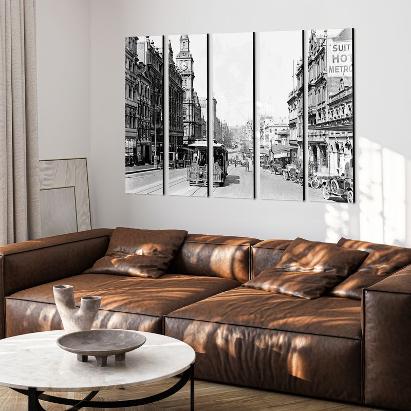 Bourke Street (black/white) wall art - 5 panels