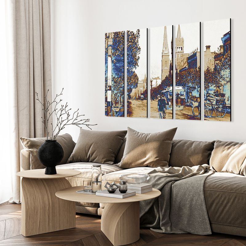Collins Street (blue &amp; brown) wall art - 5 panels