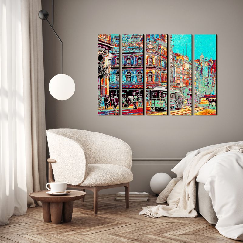 Collins Street (coloured aqua) wall art - 5 panels