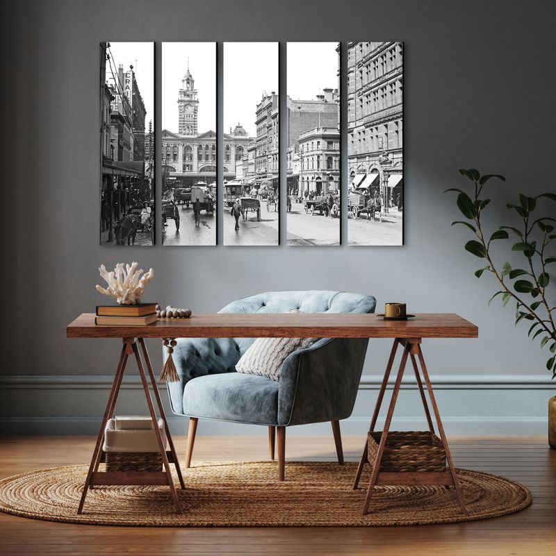 Elizabeth Street (black &amp; white) wall art - 5 panels