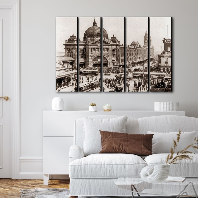Flinders Street Station (sepia) wall art - 5 panels