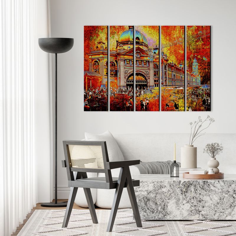 Flinders Street Station (red) wall art - 5 panels