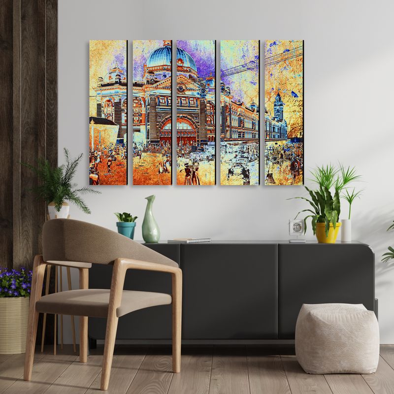 Flinders Street Station (yellow) wall art - 5 panels