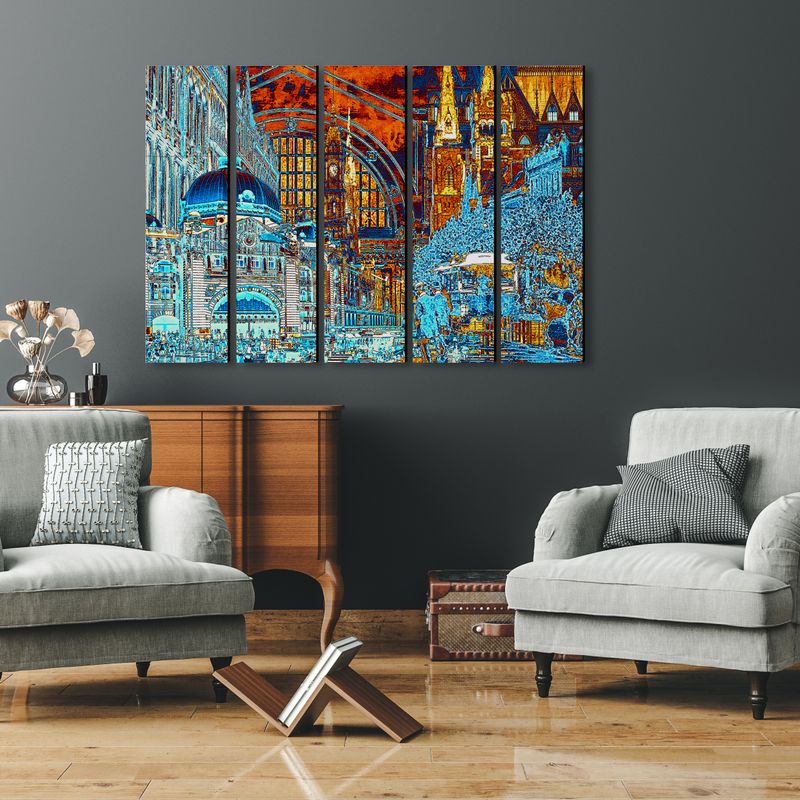 Melbourne Montage (coloured) wall art - 5 panels