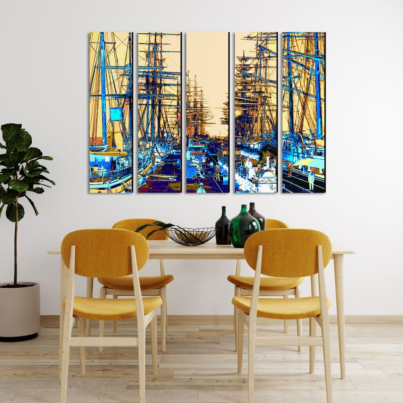 Port Melbourne Docks (coloured) wall art - 5 panels
