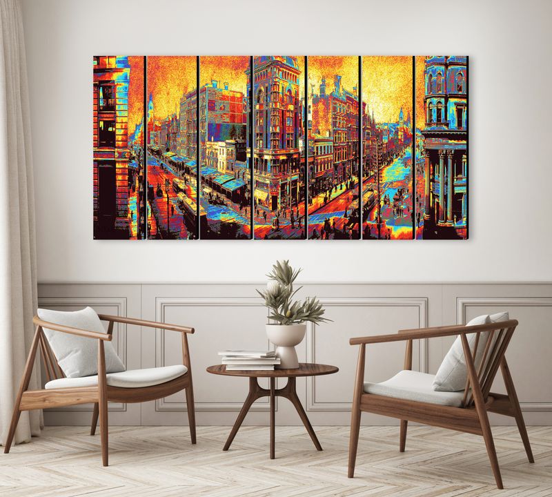 Collins Street 3 (colour) wall art - 7 panels