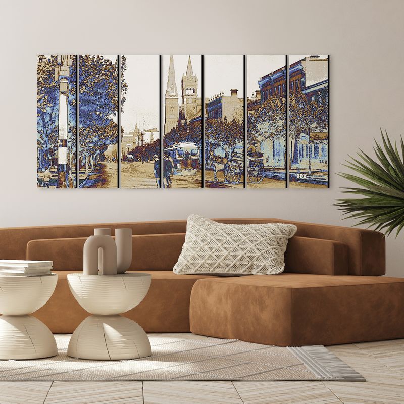Collins Street 2 (blue/brown) wall art - 7 panels