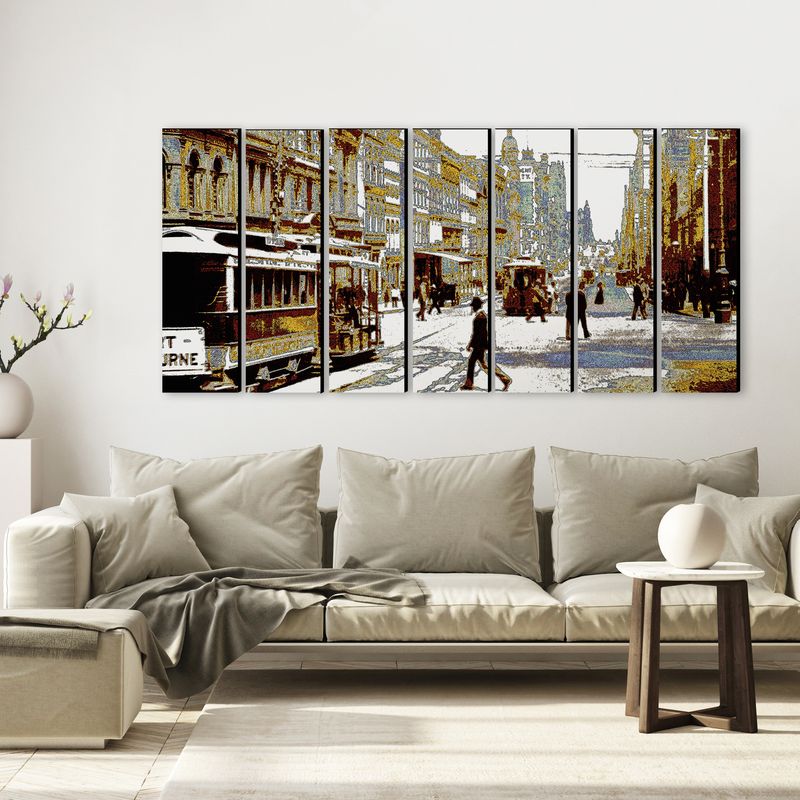 Collins Street 5 (brown/grey) wall art - 7 panels