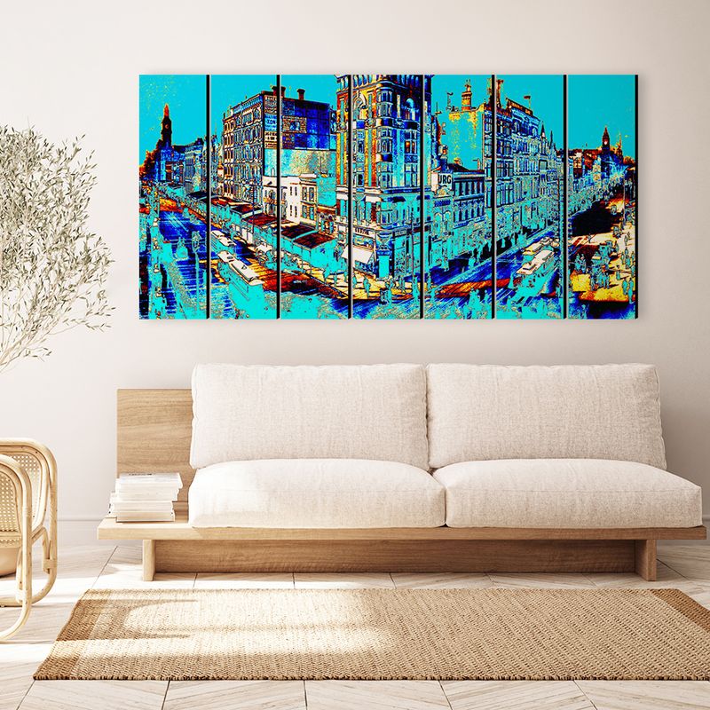 Collins Street 4 (aqua) wall art - 7 panels