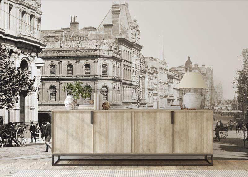 Collins Street Sepia Mural (removable peel and stick)