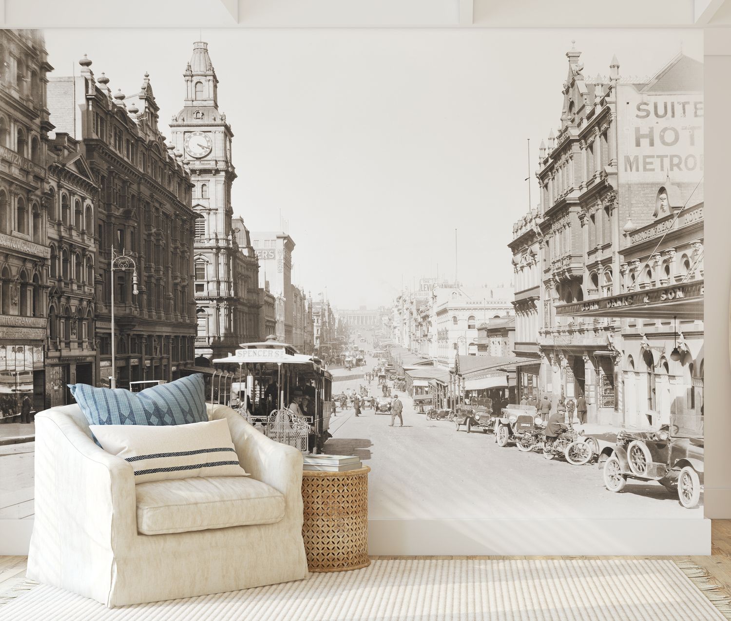 Bourke Street Sepia Mural (removable peel and stick)