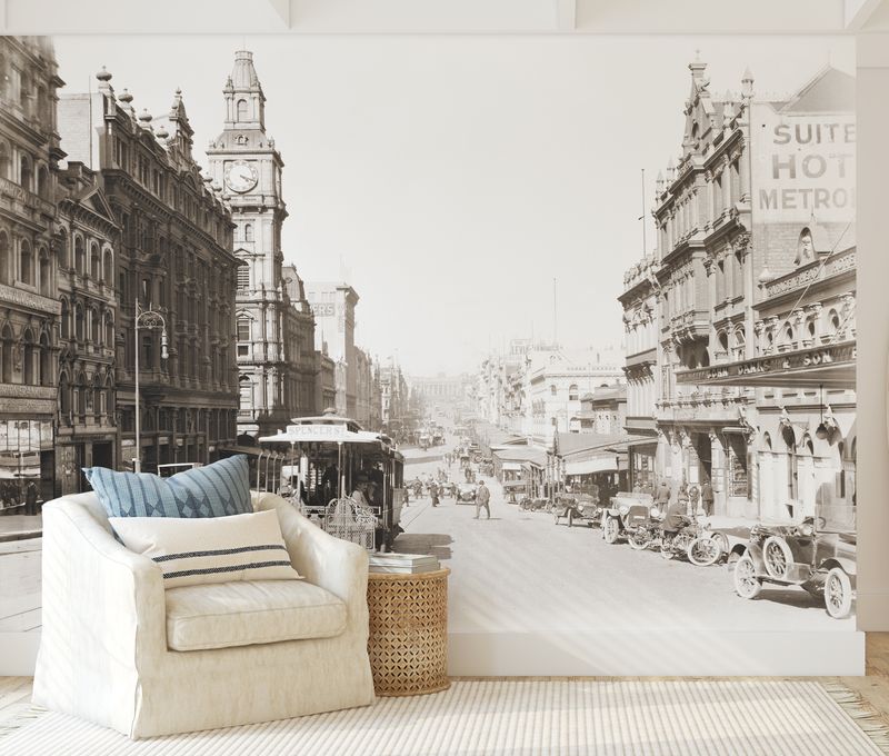Bourke Street Sepia Mural (removable peel and stick)