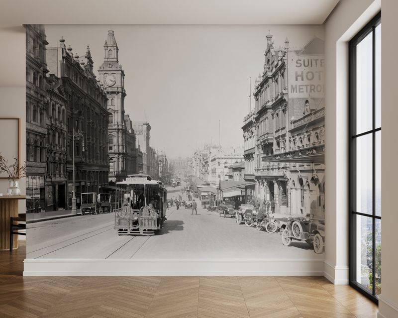 Bourke Street Black &amp; White Mural (removable peel and stick)