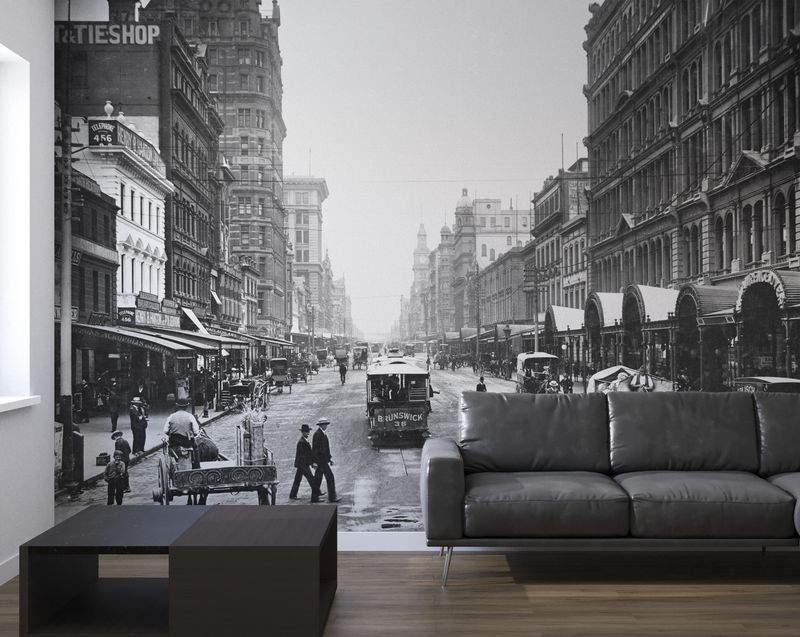 Elizabeth Street Black &amp; White Mural (removable peel and stick)