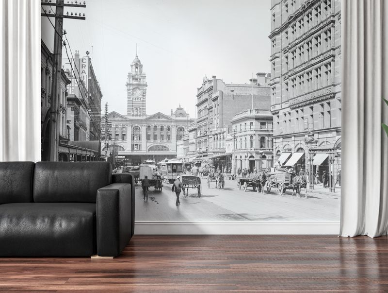 Elizabeth Street 2 Black &amp; White Mural (removable peel and stick)