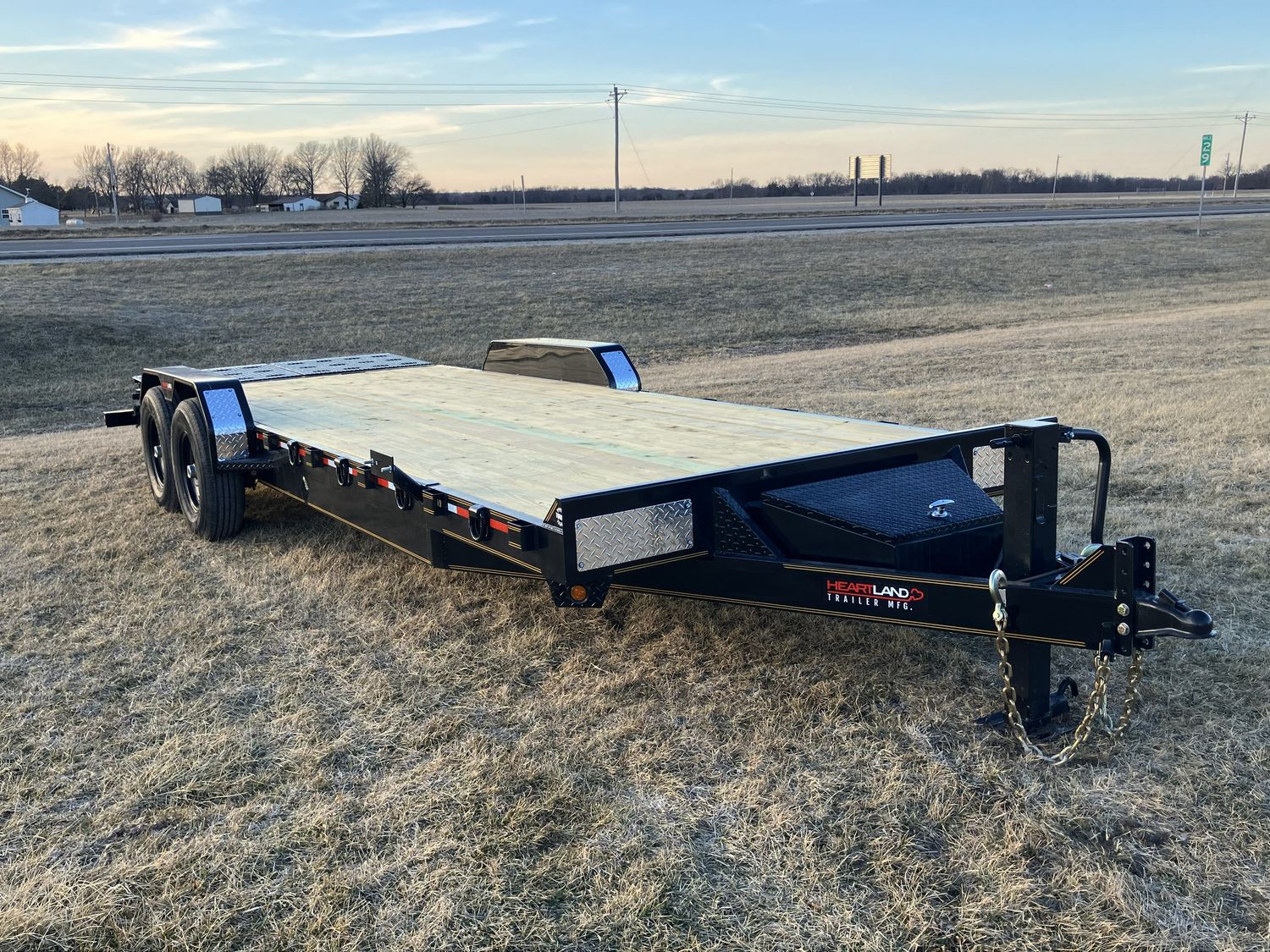 Heartland 22' Super Duty Flatbed Trailer W/ Tool Box &amp; Fold Over Ramps 14K GVW