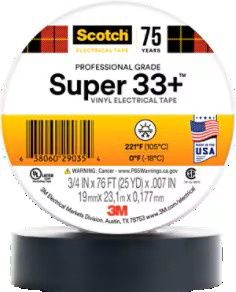 3M Scotch® Super 33+ Vinyl Electrical Tape, 3/4 in x 66 ft, 1-1/2 in Core, Black