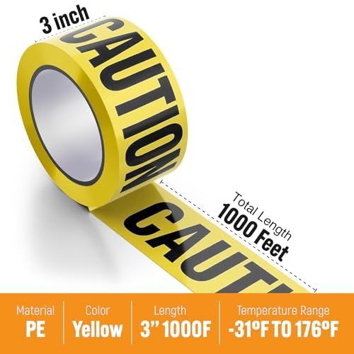 Tapewell Yellow Caution Tape Roll - 3 inch x 1000 feet