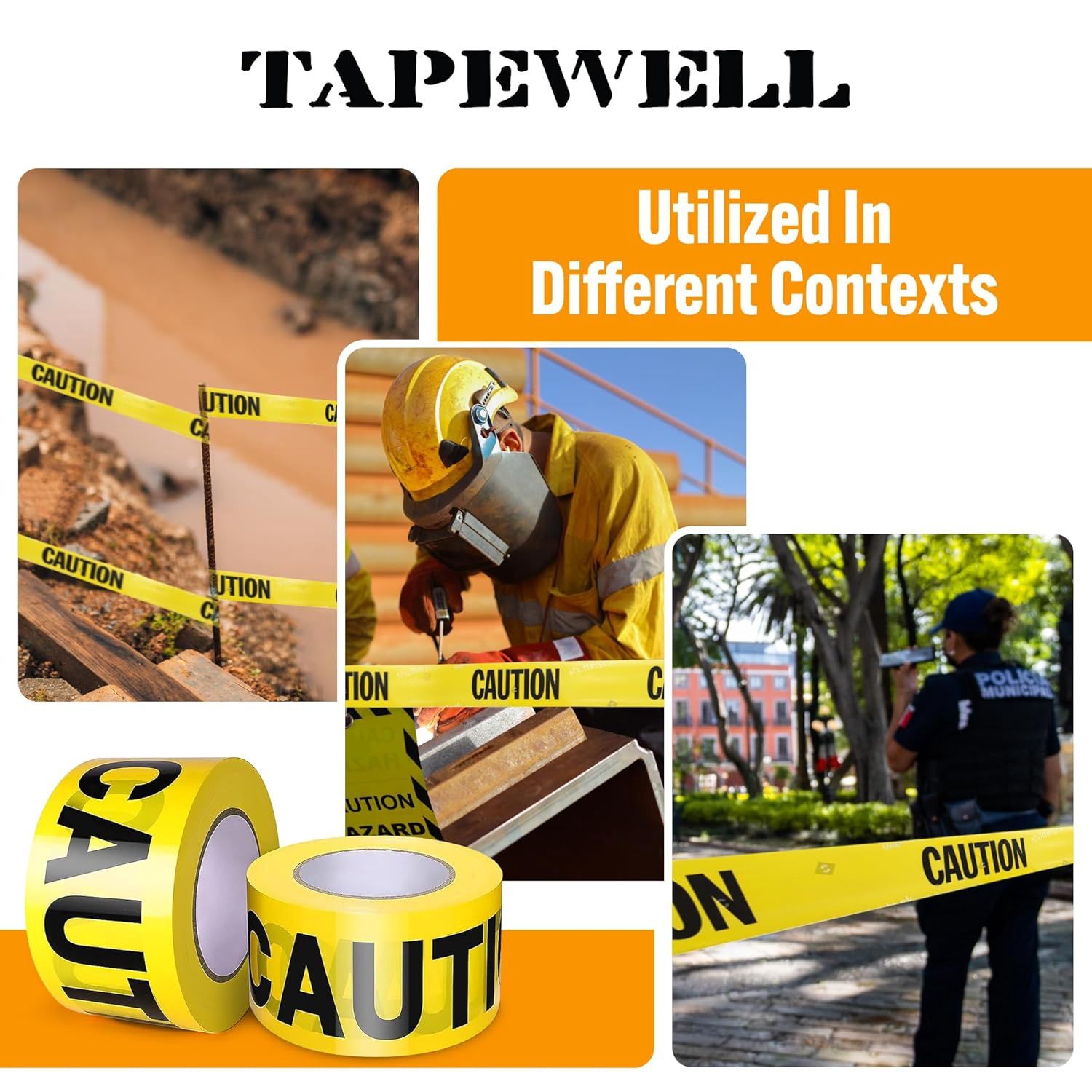 Tapewell Yellow Caution Tape Roll - 3 inch x 1000 feet