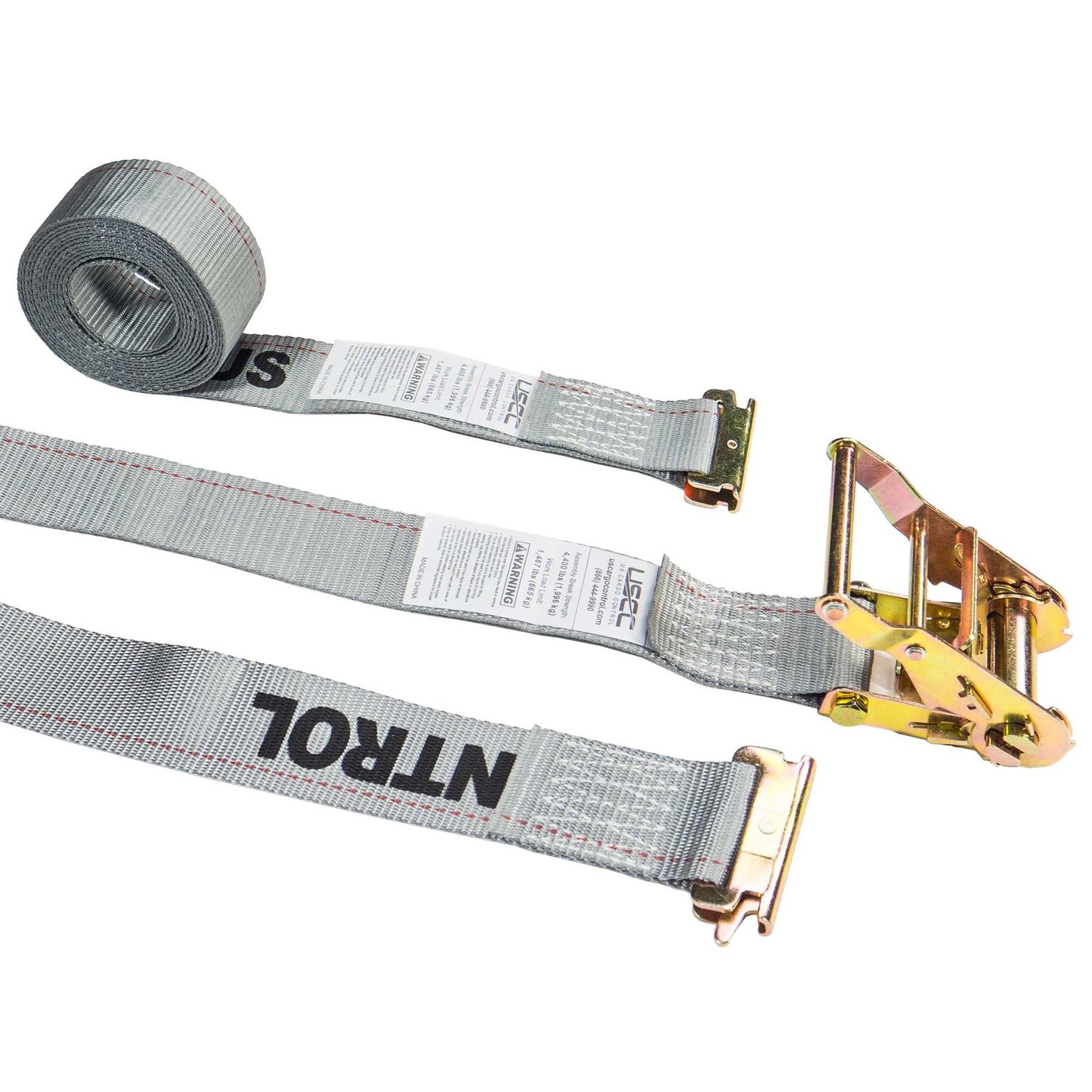 USCC 2" X 16' Gray E-Track Ratchet Strap | Standard 4' Fixed End