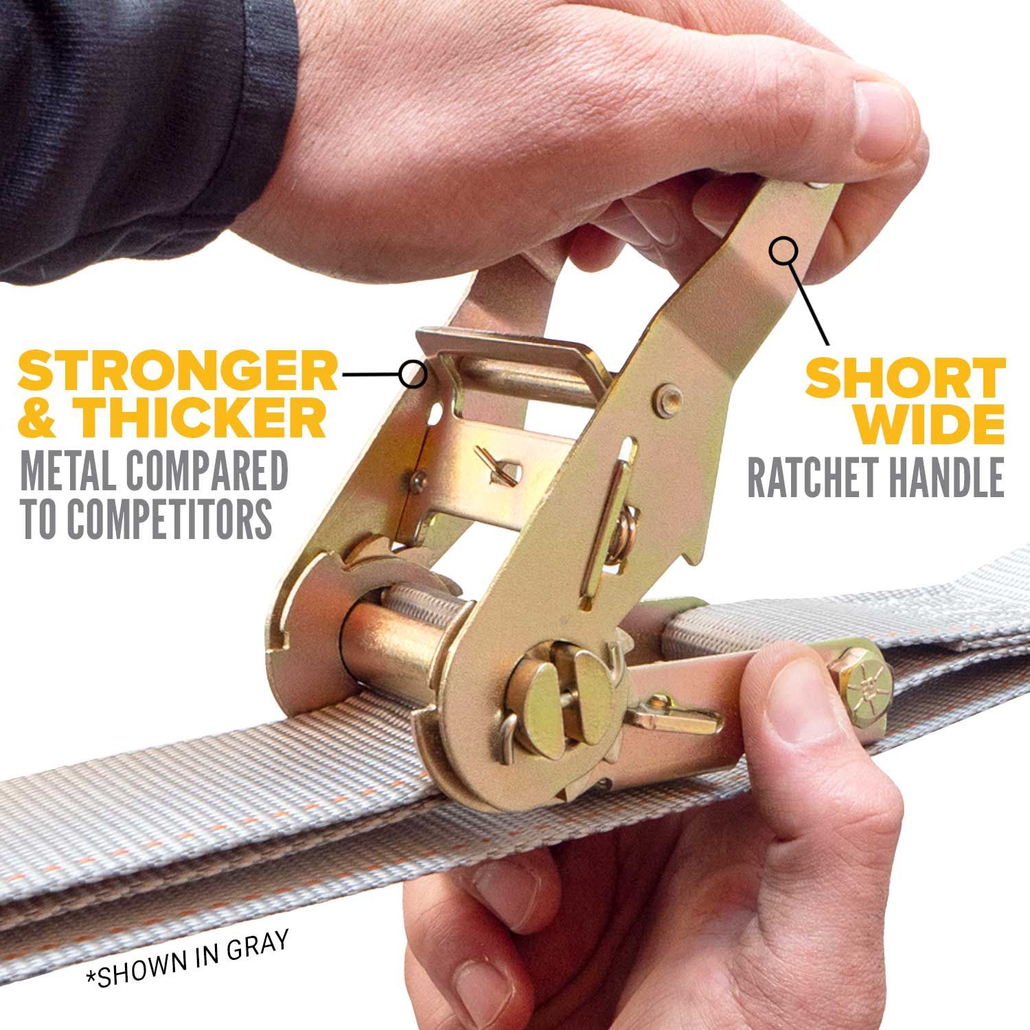 USCC 2" X 16' Gray E-Track Ratchet Strap | Standard 4' Fixed End