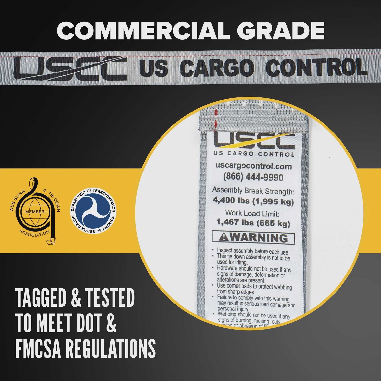 USCC 2" X 16' Gray E-Track Ratchet Strap | Standard 4' Fixed End