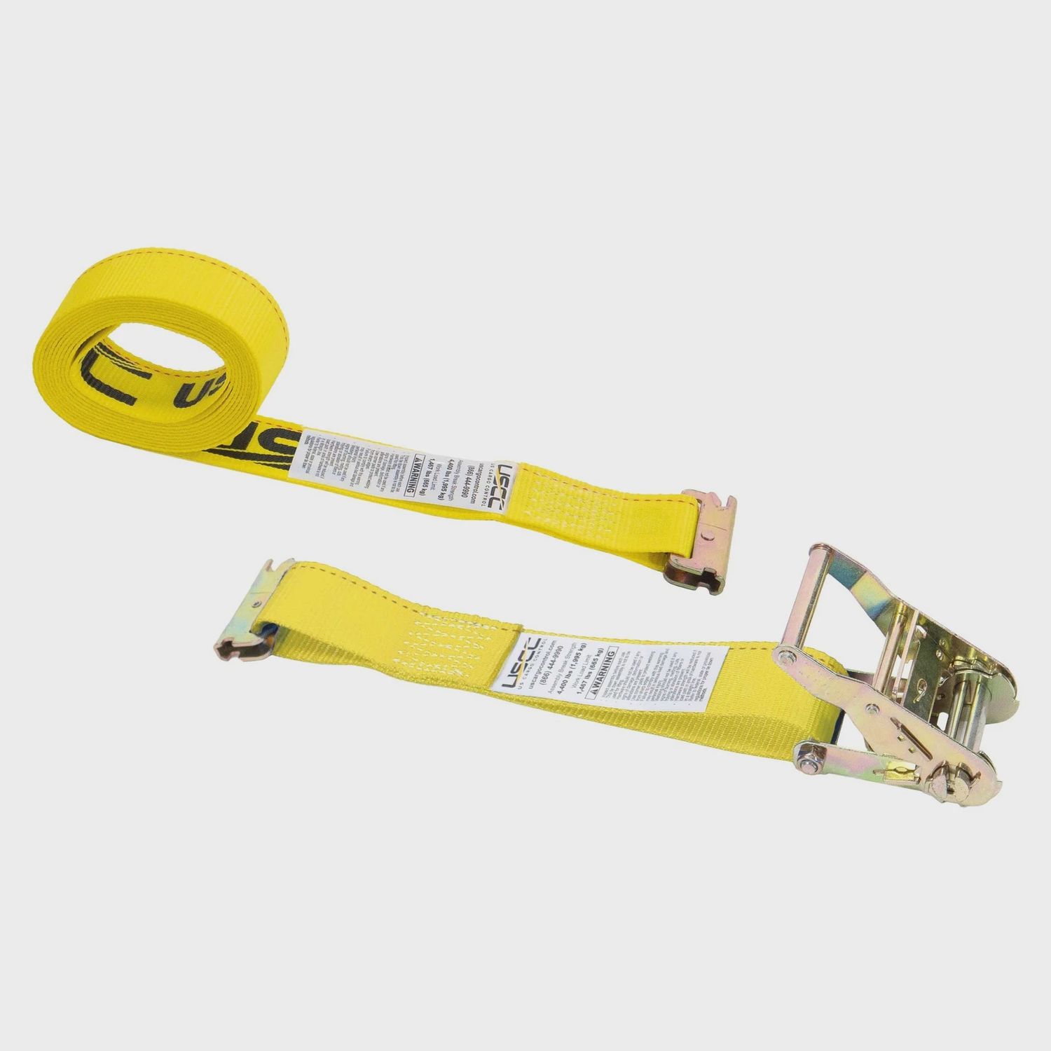 USCC 2" X 12' Yellow E-Track Ratchet Strap | 1' Fixed End