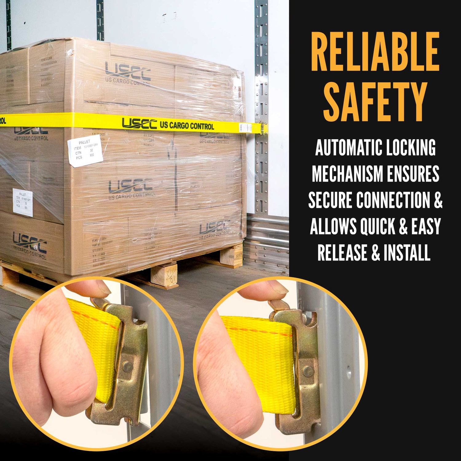 USCC 2" X 12' Yellow E-Track Ratchet Strap | 1' Fixed End