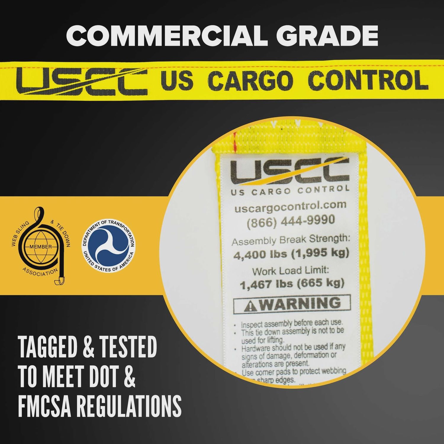 USCC 2" X 12' Yellow E-Track Ratchet Strap | 1' Fixed End