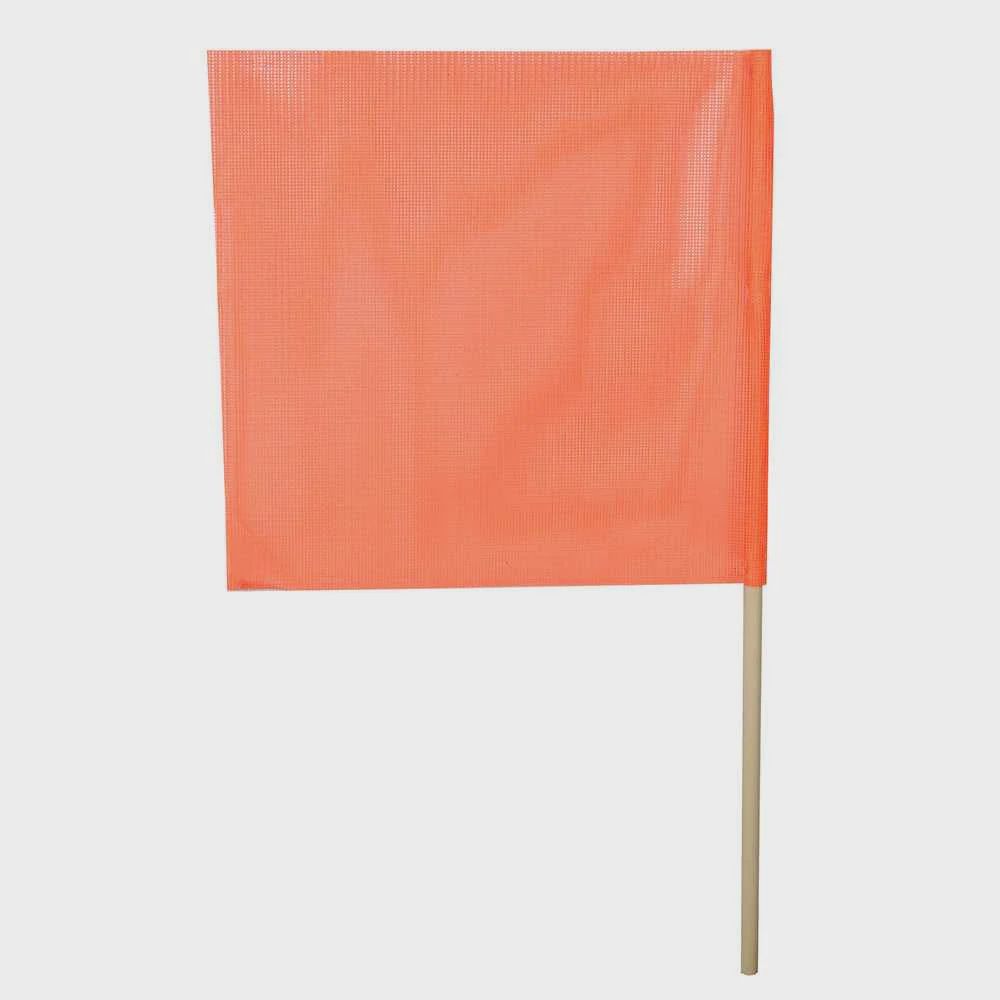 USCC Orange Vinyl Coated Mesh Safety Flag W/32" Dowel: 18" X 18"- DOT Compliant