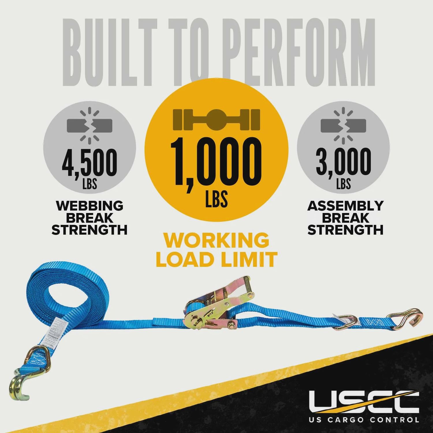 USCC 1" X 15' RATCHET STRAP W/ J-HOOK &amp; D-RING