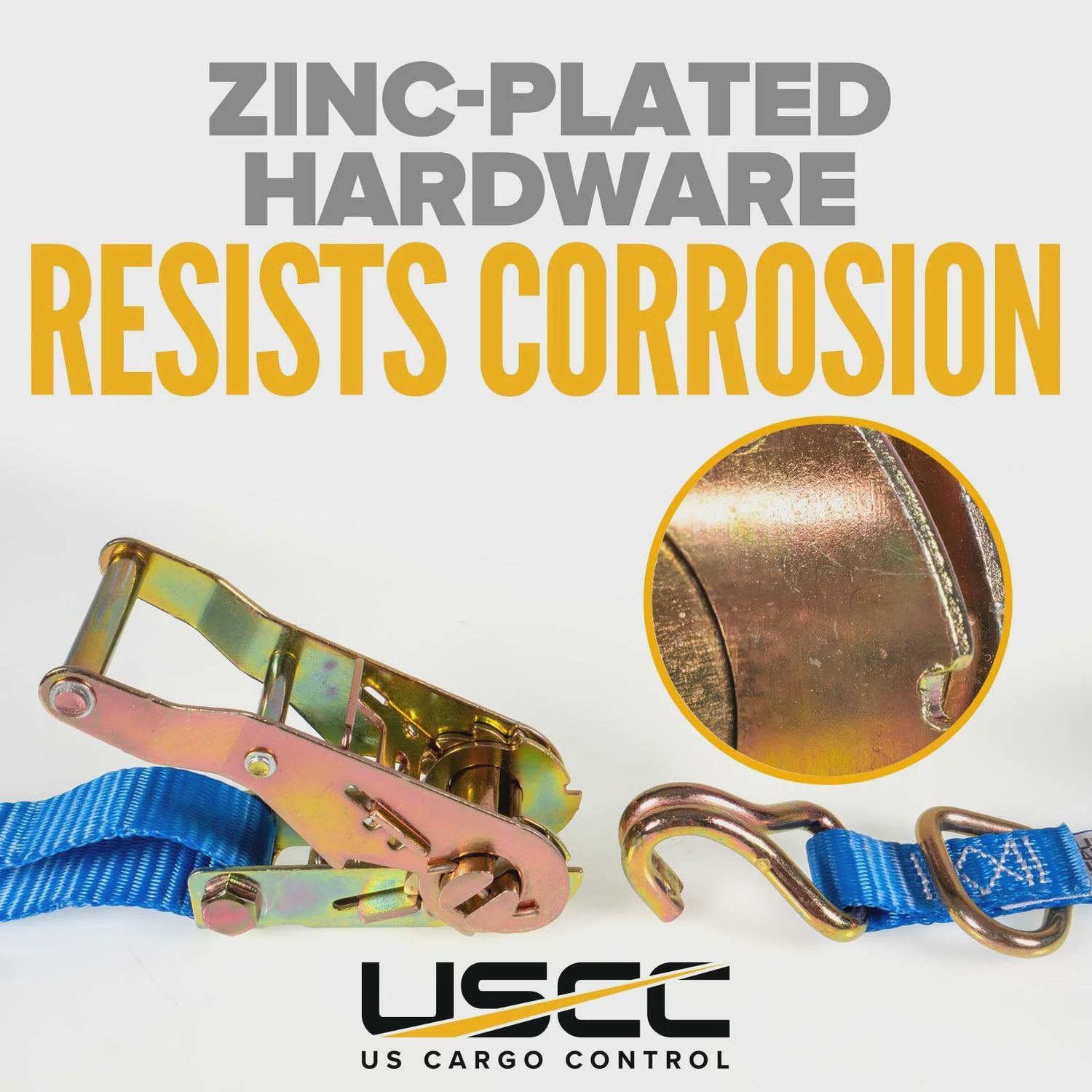 USCC 1" X 15' RATCHET STRAP W/ J-HOOK &amp; D-RING