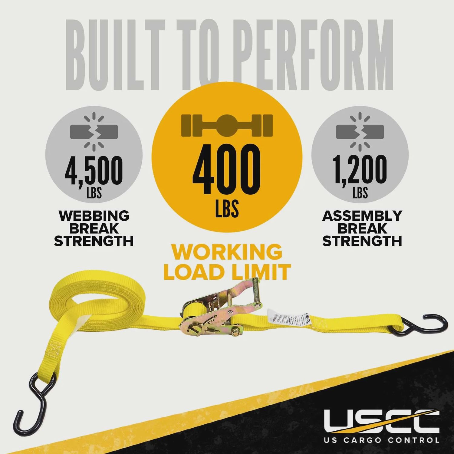 USCC 1" X 15' Ratchet Strap W/ S-Hook