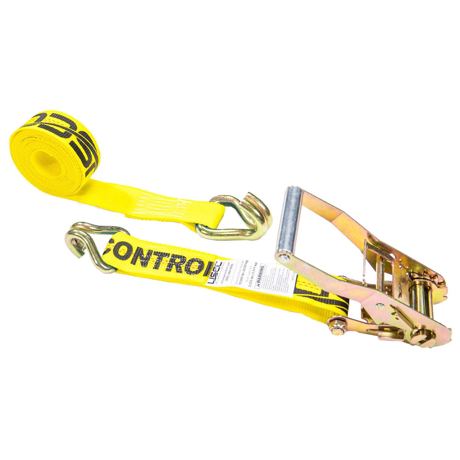 USCC 2" X 18' Ratchet Strap With Wire / Double J Hooks | Yellow