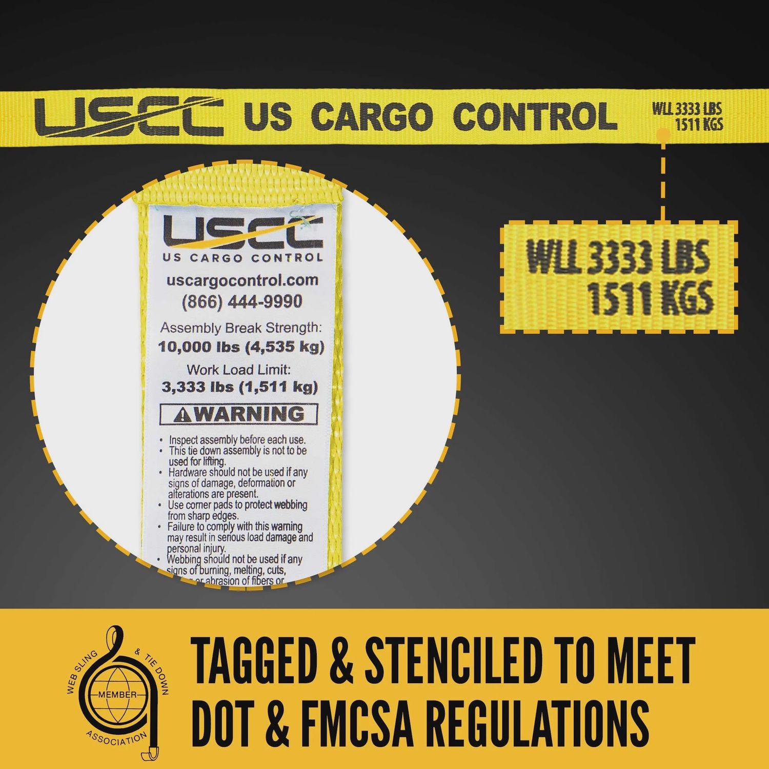 USCC 2" X 18' Ratchet Strap With Wire / Double J Hooks | Yellow