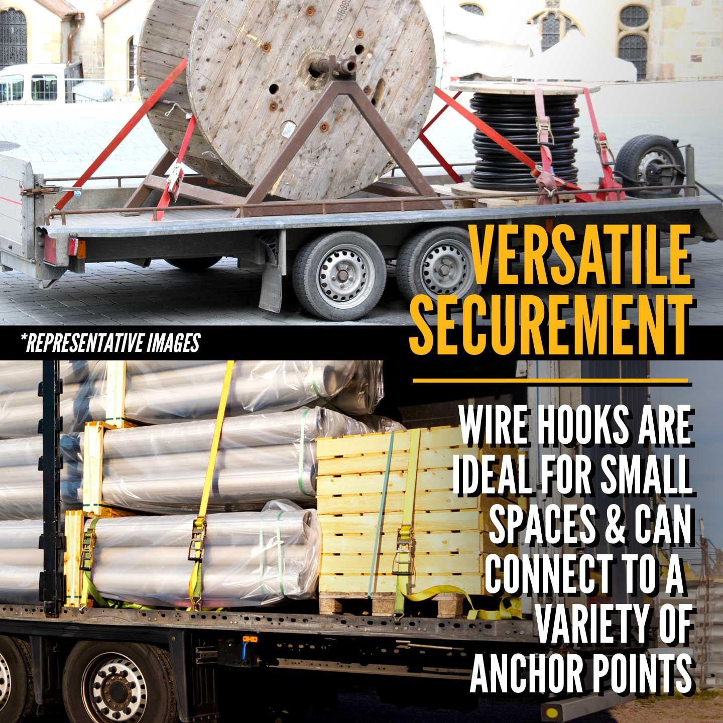 USCC 2" X 18' Ratchet Strap With Wire / Double J Hooks | Yellow