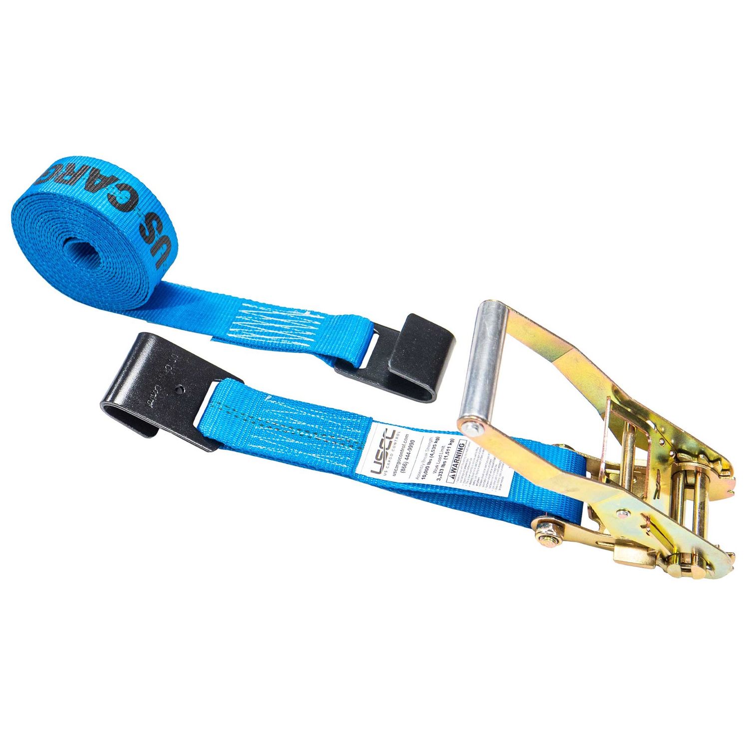 USCC 2" X 18' Ratchet Strap With Flat Hooks | Blue