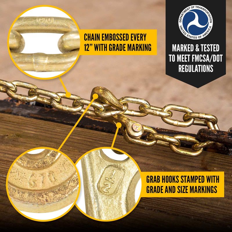 USCC 1/2" X 16' Grade 70 Transport Chain With Clevis Grab Hooks