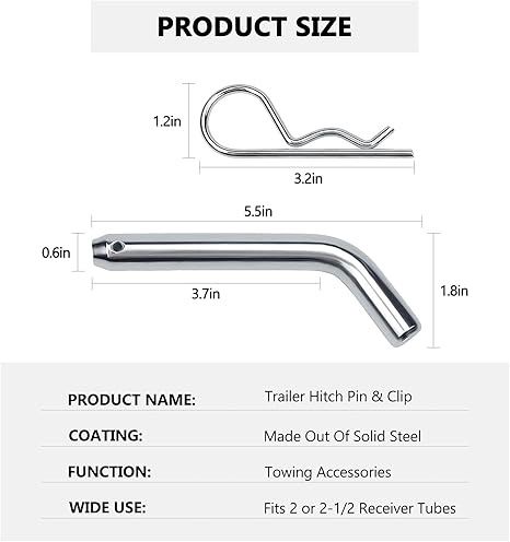 Cenipar Trailer Hitch Pin &amp; Clip with Grooved Head, 5/8-Inch Diameter, Fits 2 or 2-1/2-Inch Receiver