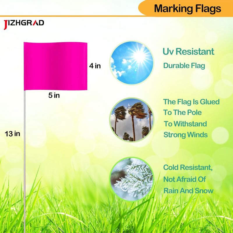 JIZHGRAD 50 Pack Fluorescent Pink Marking Flags
