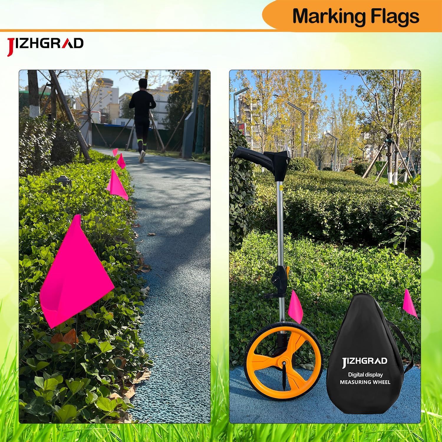 JIZHGRAD 100 Pack Fluorescent Pink Marking Flags