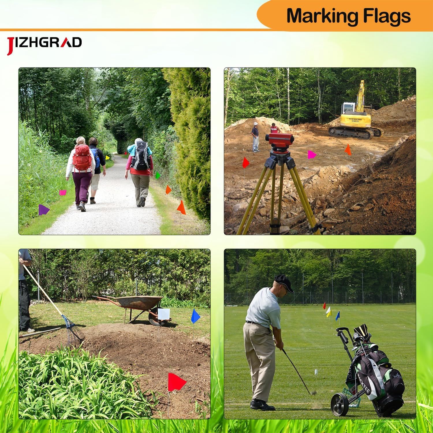 JIZHGRAD 100 Pack Fluorescent Pink Marking Flags