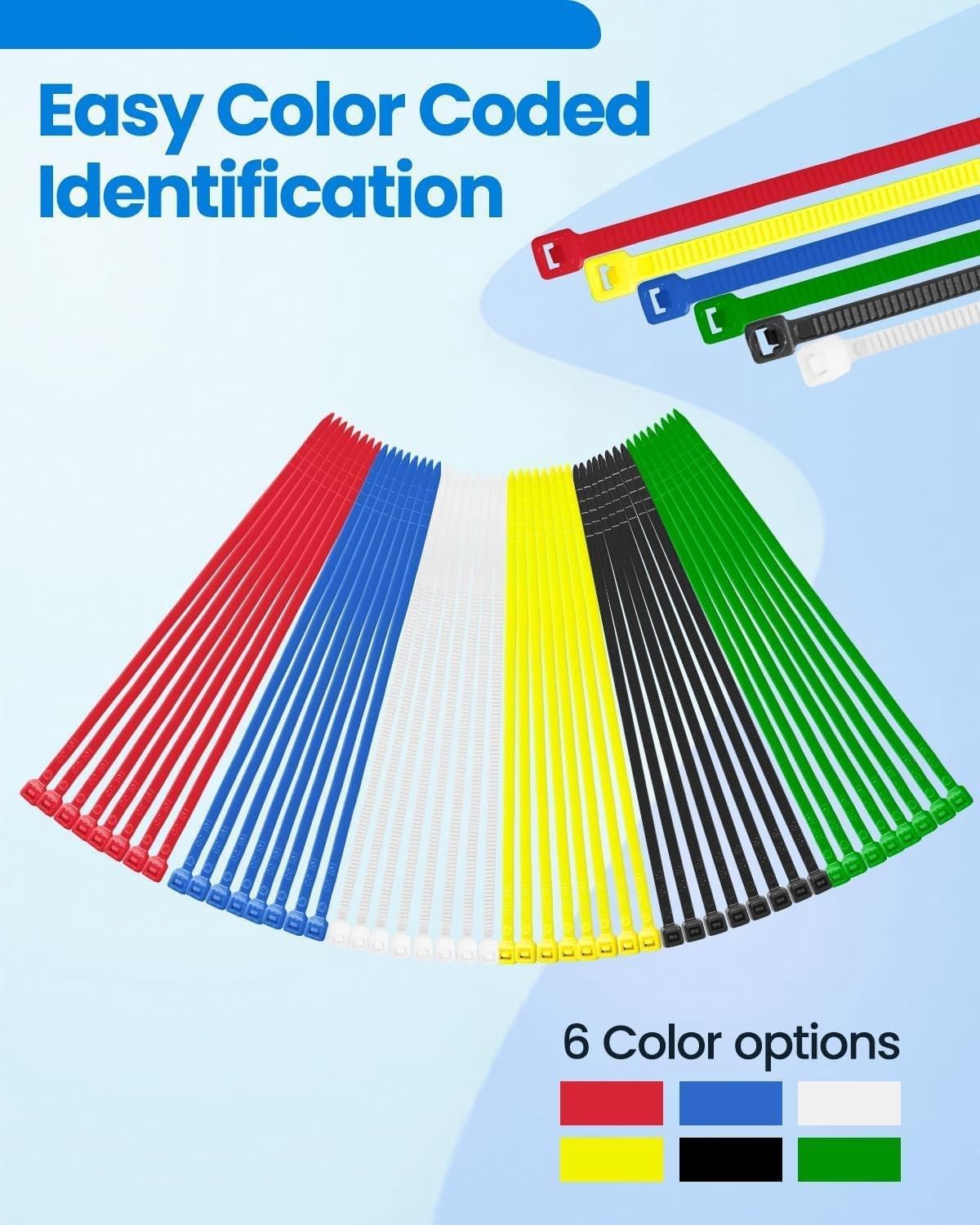 Zonkltd Cable Zip Tie 8" Multi-Color Pack/120 55 lb Tensile