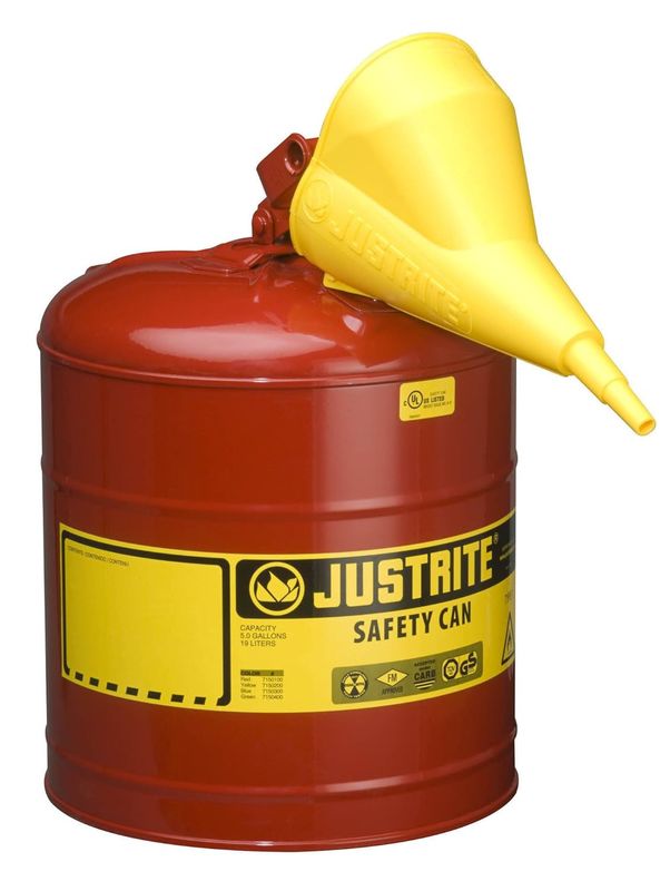 Justrite Funnel for Type 1 Gas Safety Cans, 0.5"x11.25" Yellow