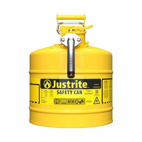 Justrite 5 Gallon Steel Safety Can Diesel, Type II, AccuFlow™, 1" Metal Hose, Yellow