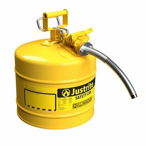Justrite 5 Gallon Steel Safety Can Diesel, Type II, AccuFlow™, 1" Metal Hose, Yellow