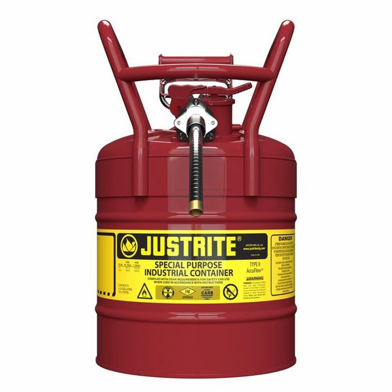 Justrite DOT Transport Steel Safety Can, 5/8" Hose, Type II, Accuflow™, Red