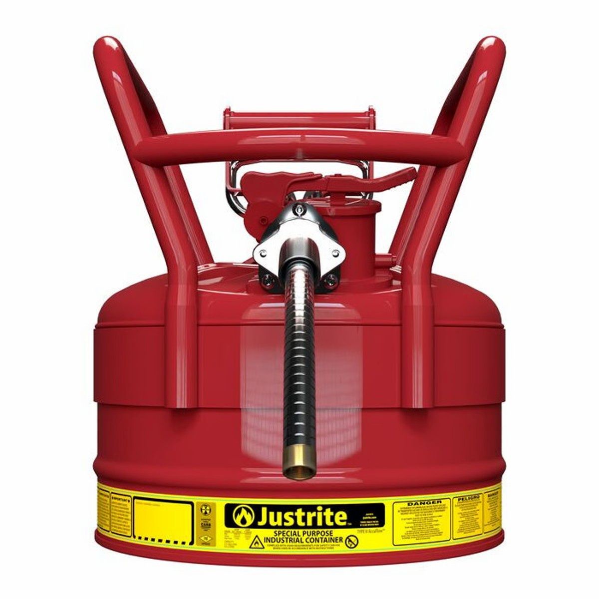 Justrite DOT Transport Steel Safety Can, 5/8" Hose, Type II, Accuflow™, Red
